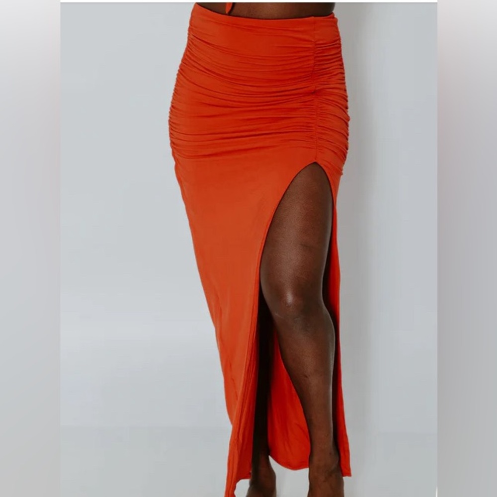 Klassy Network Ruched Maxi Skirt Orange XS NWT